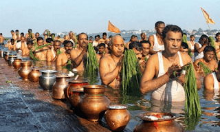 pitru paksha puja on the bank of the river