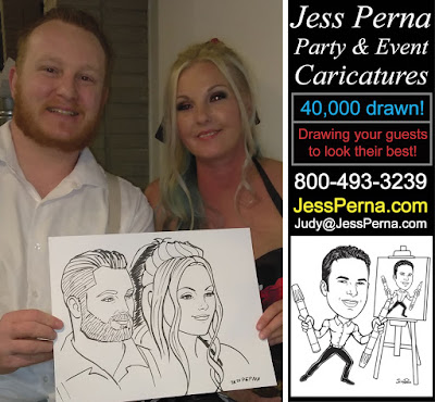 Couple caricature at a birthday party