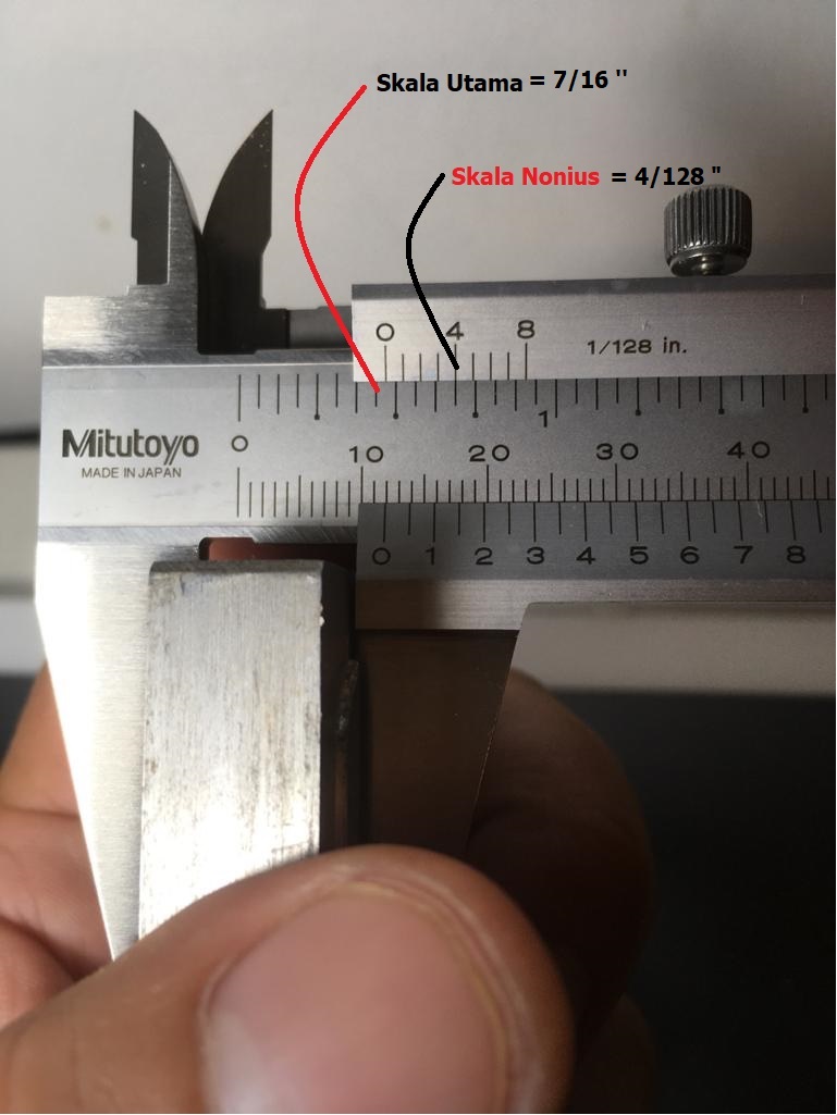 Cara membaca hasil ukur vernier caliper 1/128 inch