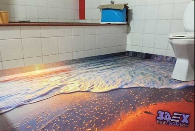 3D Epoxy Flooring, 3D beach Flooring, 3d floor art for bathroom