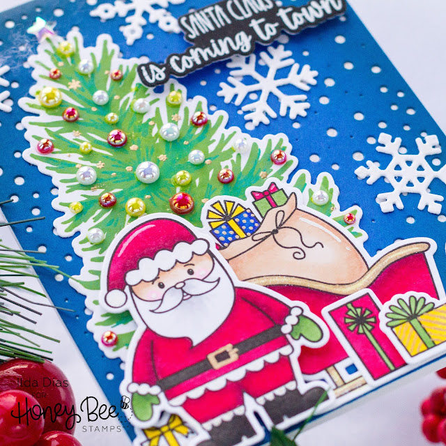 Santa Claus, Is Coming To Town, Christmas Card,Honey Bee Stamps,Card Making, Stamping, Die Cutting, handmade card, ilovedoingallthingscrafty, Stamps, how to, Santa's Village, Farmhouse Tree Builder Stamps