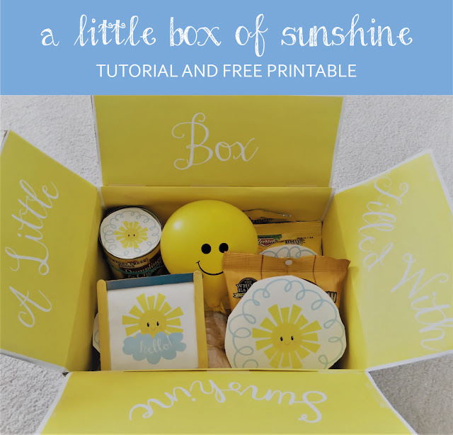 A Little Box Of Sunshine - A tutorial and free printables can be found to create this care package to help brighten someone's day. | sprinkledwithcolor.com