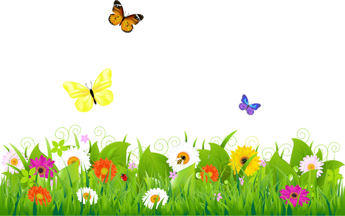 Flores blancas, rojas y púrpuras con mariposas, flores, dibujos animados, hierba, personaje animado, fotografía png by: pngkh.com