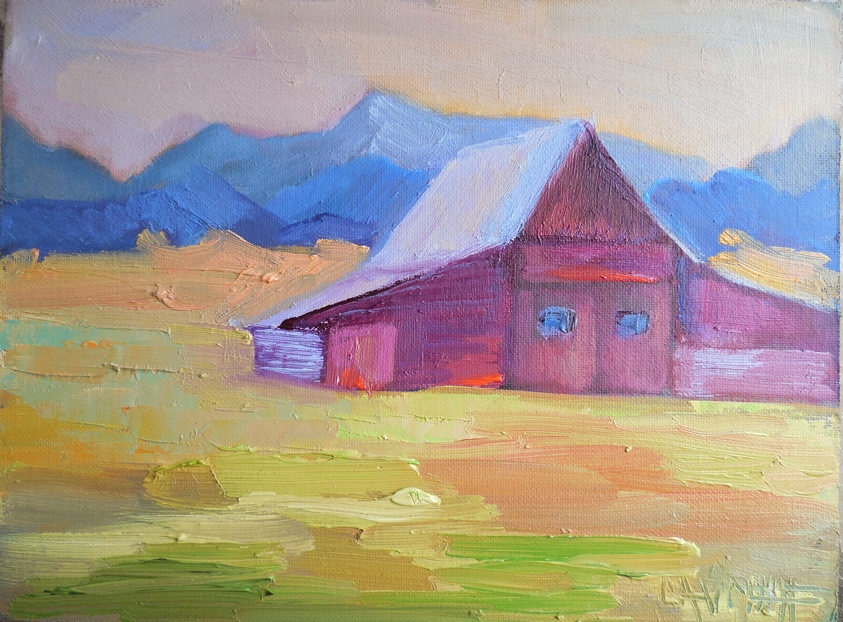 CAROL SCHIFF DAILY PAINTING STUDIO Ranch Landscape, Small Oil Painting