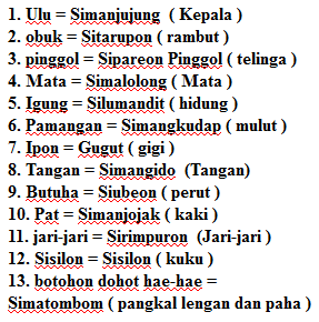 Nama nama anggota tubuh bahasa  Batak  Informasi Penting