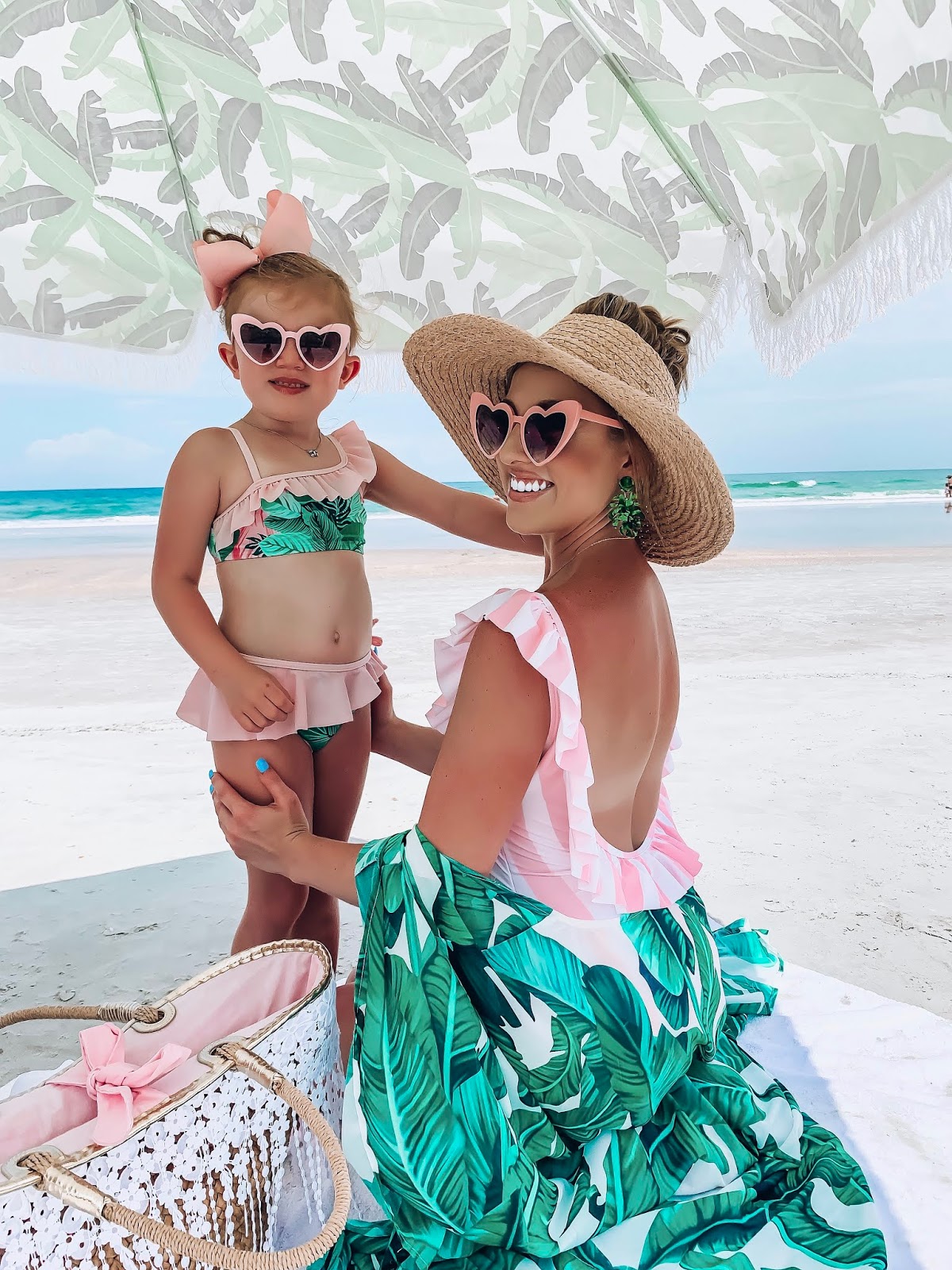 $40 Target Ruffle Back Swimsuit: Pink & White Stripes + Palm Print, Beach Style - Something Delightful Blog