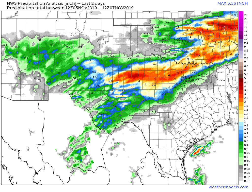 New Mexico & West Texas 2Day Rainfall Totals.