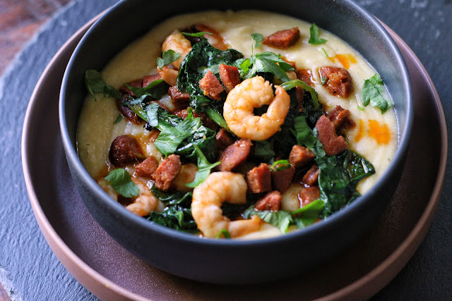 Polenta with Chorizo and Shrimp