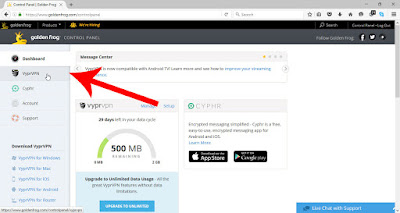Clicking the VyprVPN tab in the control panel Clicking the VyprVPN tab in the control panel