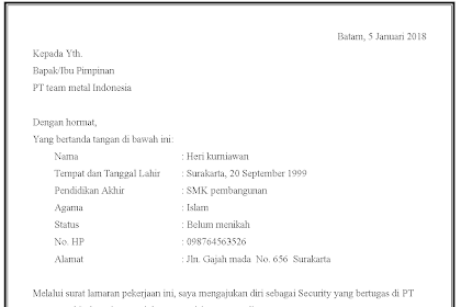 Contoh Surat Lamaran Kerja Di Pt Iss Indonesia