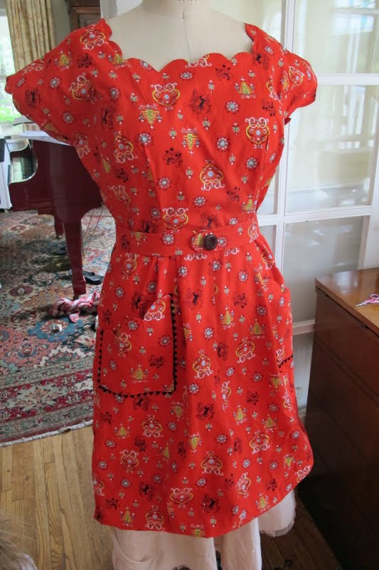 Red Forties Housedress Made From A Tablecloth