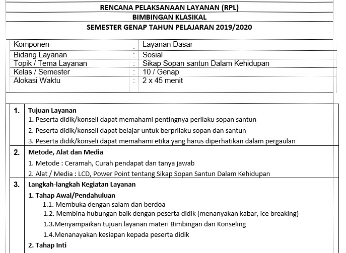 Download Contoh RPL BK 1 Lembar Kelas 10 Kurikulum 2013