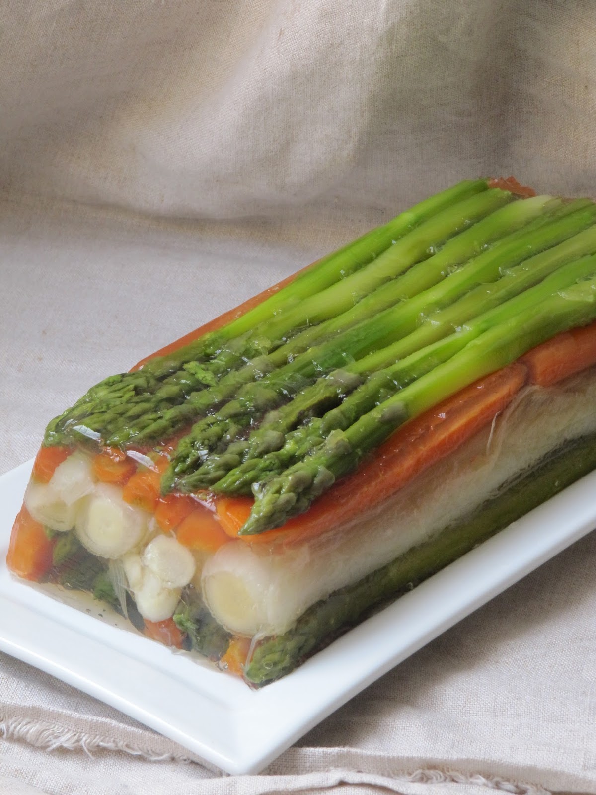 La cuisine d'ici et d'ISCA Terrine de légumes nouveaux en gelée pour