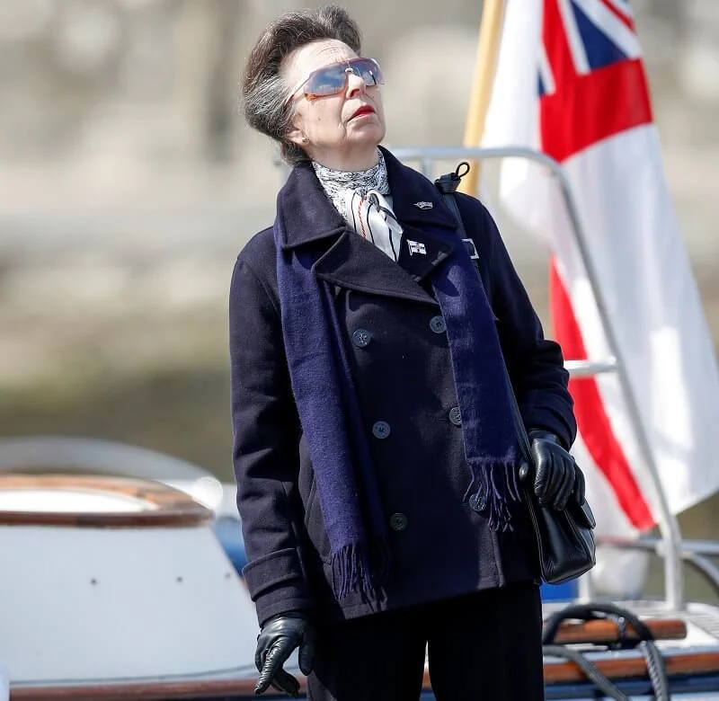 Prince Philip was Admiral of Royal Yacht Squadron. Princess Royal wore a navy jacket and black trousers