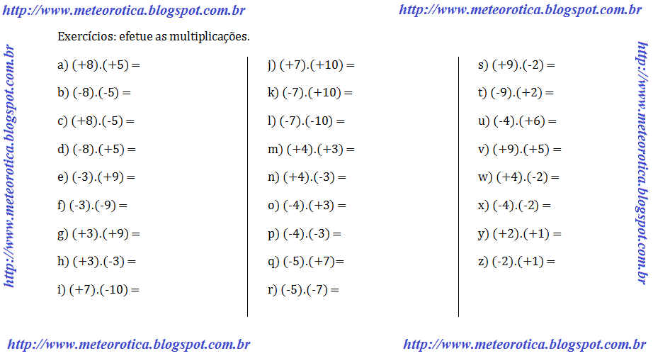 Multiplicação E Divisão De Números Inteiros Exercicios