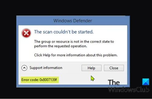 ข้อผิดพลาดของ Windows Defender 0x8007139f