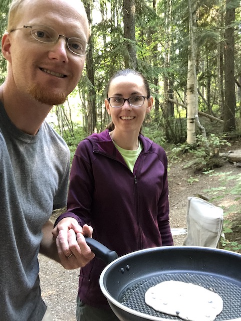 Cooking huckleberry pancakes in Glacier National Park