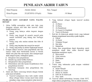 Kunci Jawaban Soal Akidah Akhlak