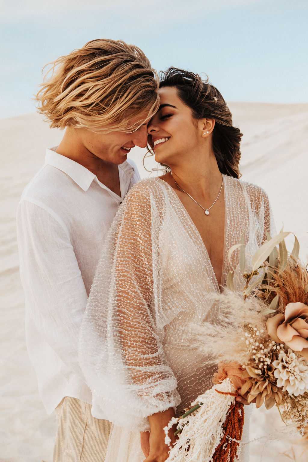 to the aisle australia | run away with me boho styled shoot perth Jypsea photography perth weddings sand dunes elopement bridal gowns hair makeup florals styled boho
