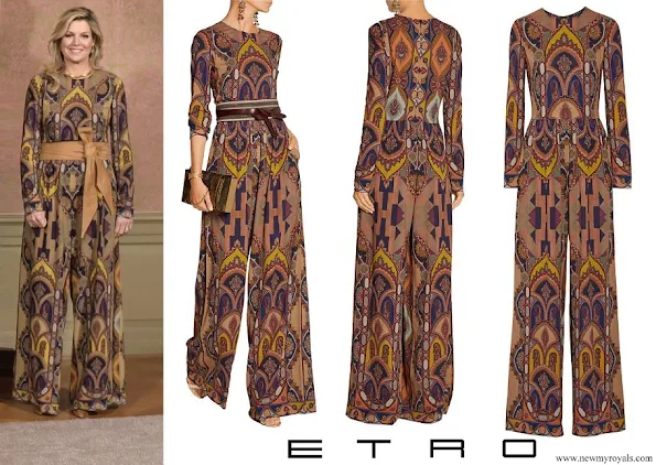 Queen Maxima wore Etro Printed stretch-crepe jumpsuit