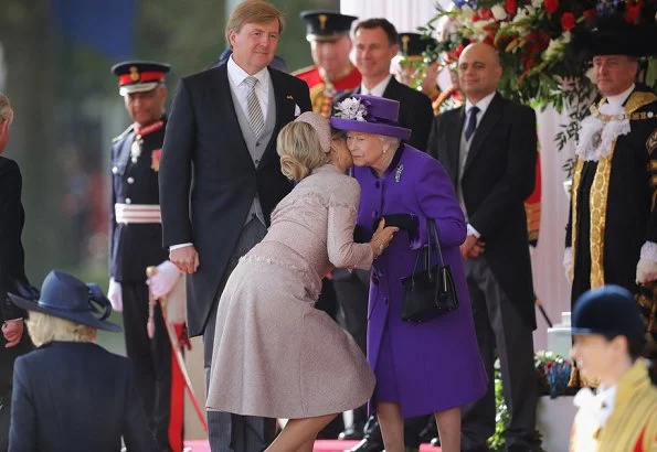 Queen Elizabeth II, Prince Charles and Camilla, Duchess of Cornwall. state banquet at Buckingham Palace. Maxima wore a new jacket by Claes Iversen