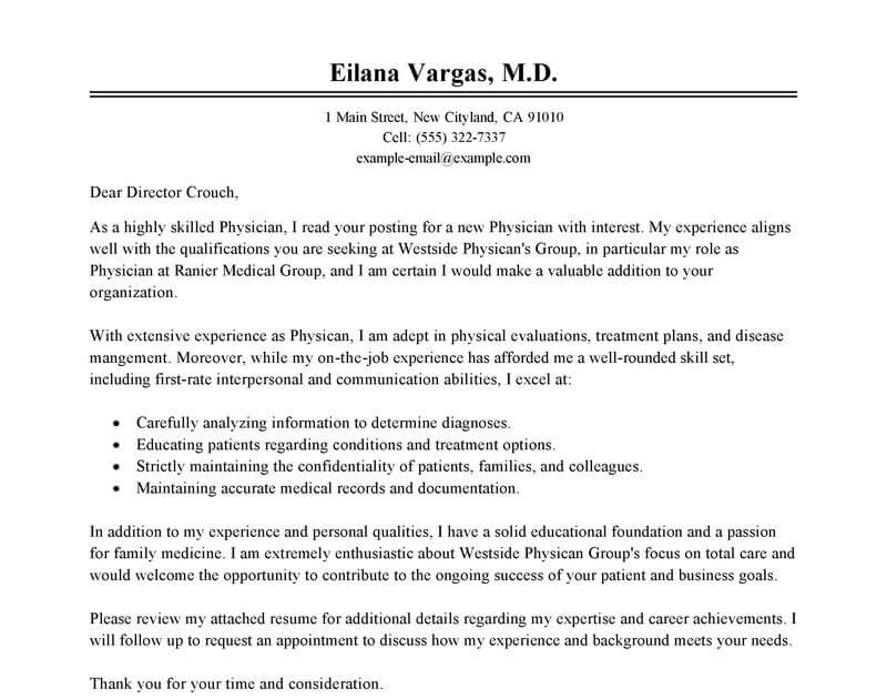 cover letter physician job search