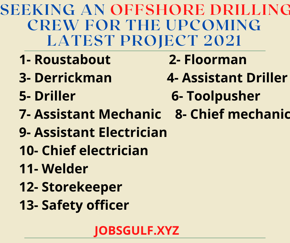  Seeking an offshore drilling crew for the upcoming Latest project 2021
