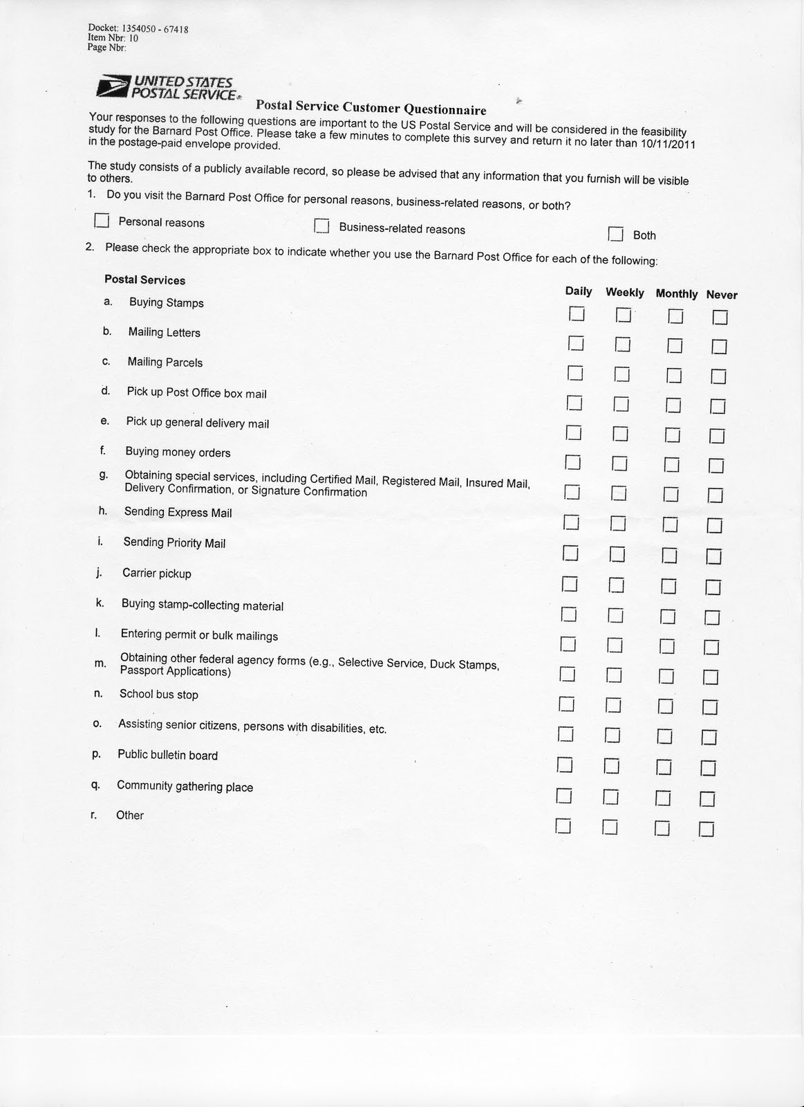 Barnard Banter Barnard Post Office Discontinuance Study