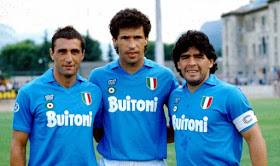 The fabled MaGiCa forward line - Diego Maradona (right), Bruno Giordano (left) and Careca (centre)