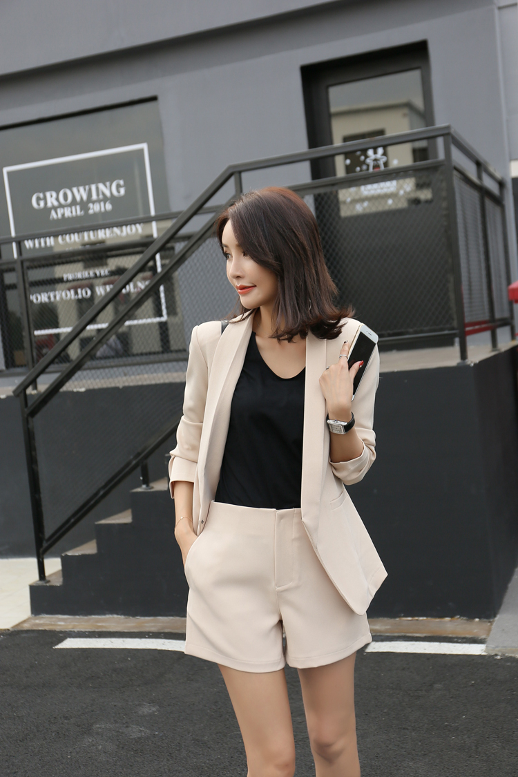 Work Wear Short Pants Suit Women Summer Autumn Longsleeved Blazer with