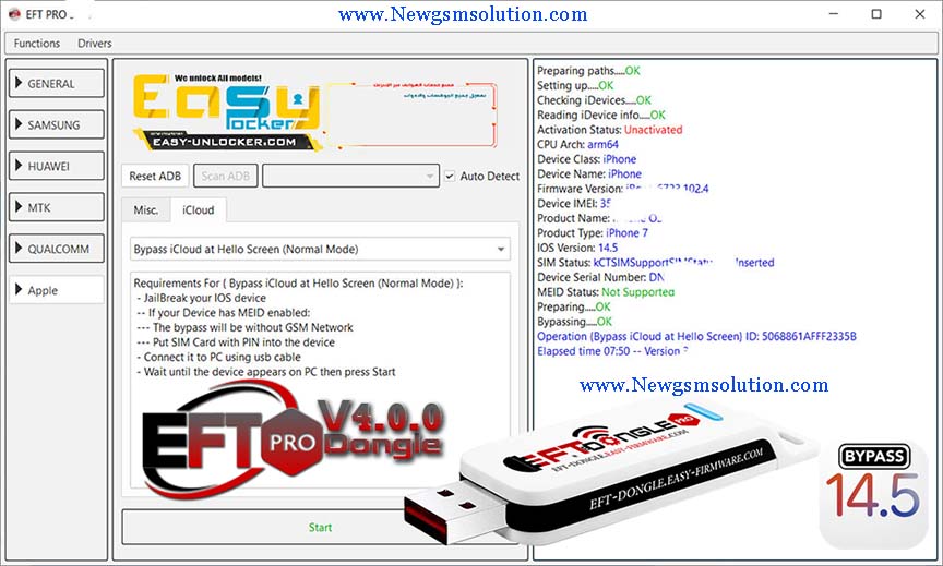 EFT Pro Dongle V4.0 Is released [Apple] Added support to Bypass iCloud for IOS 14.5.X