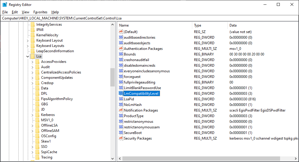 Notes of a Programmer: Configuring Windows LAN Manager Authentication Level
