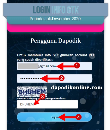 Login di Info GTK untuk Verval Ijazah S1-D4