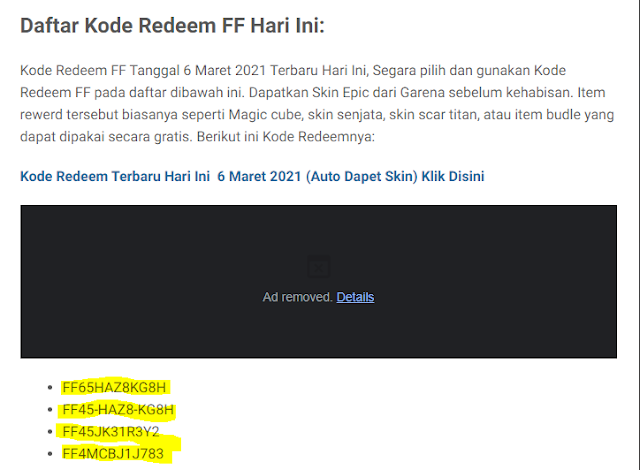 Kode Redeem FF terbaru