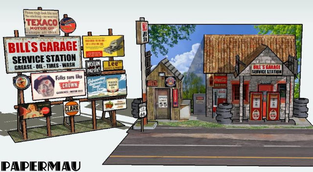 PAPERMAU: Bill`s Garage - An Exclusive Custom Paper Model - by Papermau