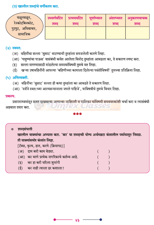 Chapter 2 - वहिनींचा ‘सुसाट’ सल्ला Balbharati solutions for Marathi