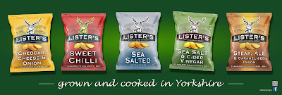 image shows range of 5 Lister's crisps designed by Hot Frog Graphics