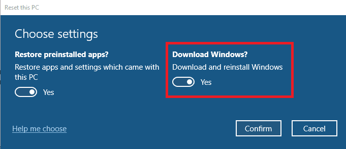 Restablecer PC Descargar y reinstalar la nube de Windows