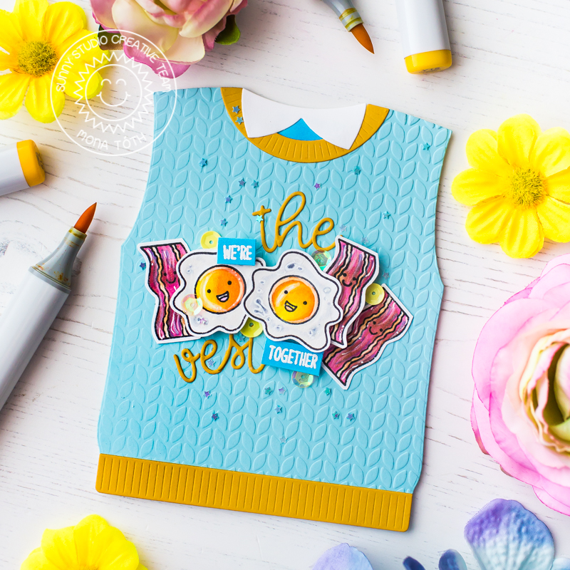 Sunny Studio Sweater Vest Dies Cards with Mona and Franci