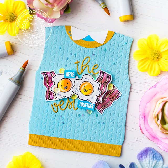 Sunny Studio Stamps: Sweater Vest Dies Loopy Letter Dies Breakfast Puns Happy Thoughts Cards by Mona Toth and Franci Vignoli