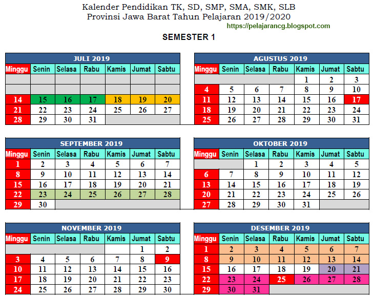 Kalender Pendidikan Tahun Ajaran 2019 2020 Provinsi Jawa Barat Kurikulum Pelajaran
