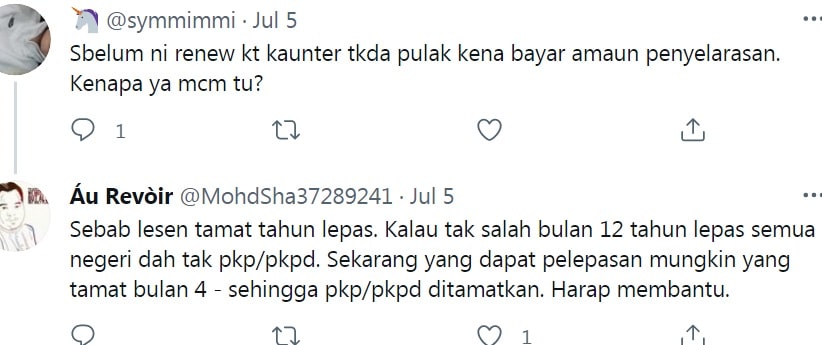 lambat renew lesen kena bayar amaun penyelarasan