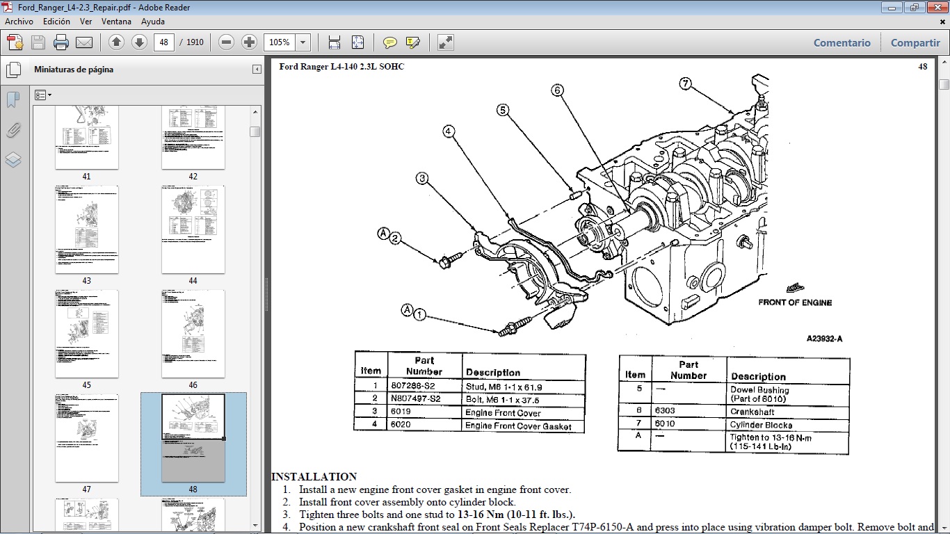Manuales de Taller de FORD FORD RANGER 19931997 con motor L4 2.3