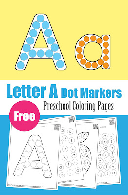 Letter A dot markers free preschool coloring pages ,learn alphabet ABC for toddlers