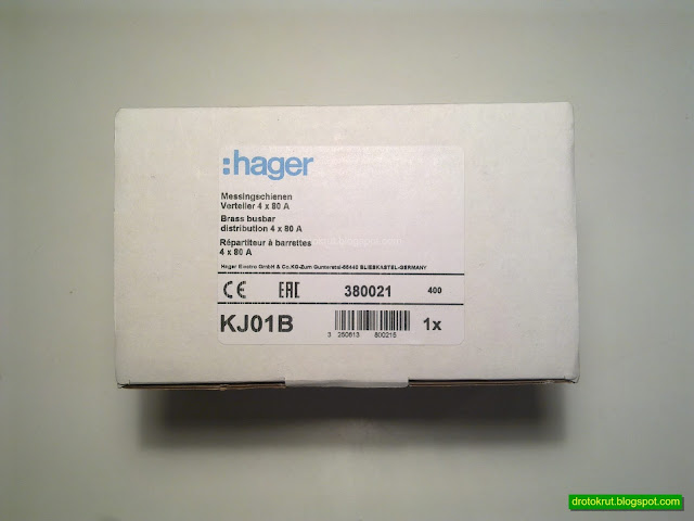 Четырехполюсный распределительный блок на 80 ампер Hager KJ01B в коробке
