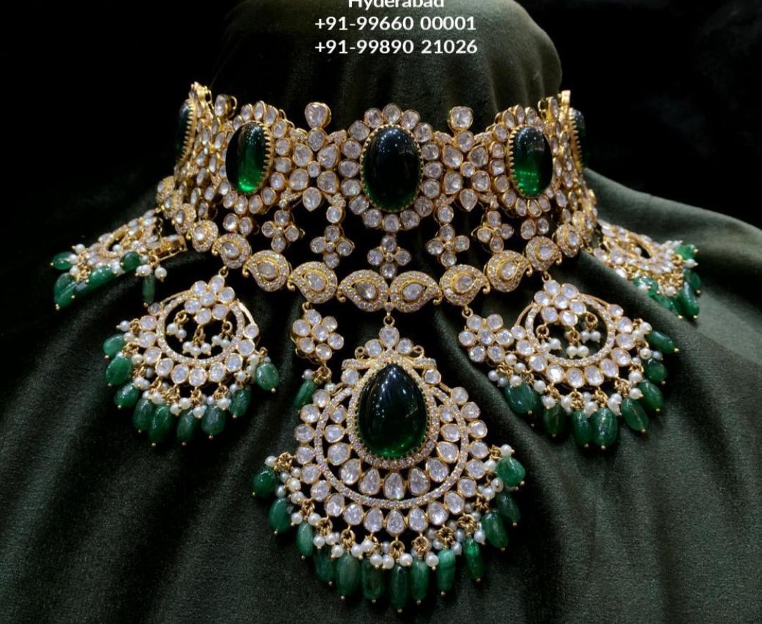 Large Polki Emerald Collar Choker - Jewellery Designs