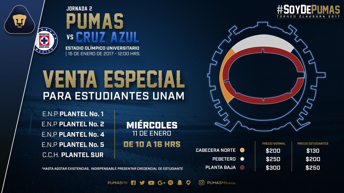 Boletos para el Pumas vs Cruz Azul CON DESCUENTO