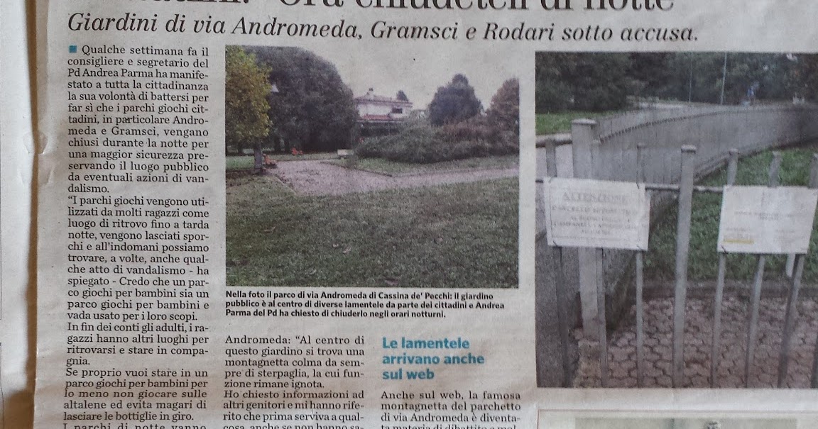 ANDREA PARMA Ancora sui Parchi gioco, ne parla "Radar"