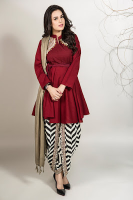 Maria B 3 piece embroidered belt Maroon color suit