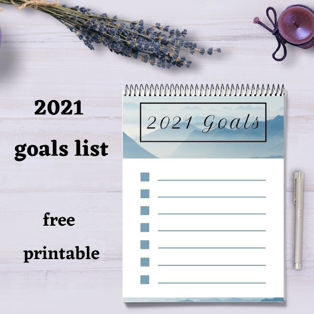 2021 goals list - free printable
